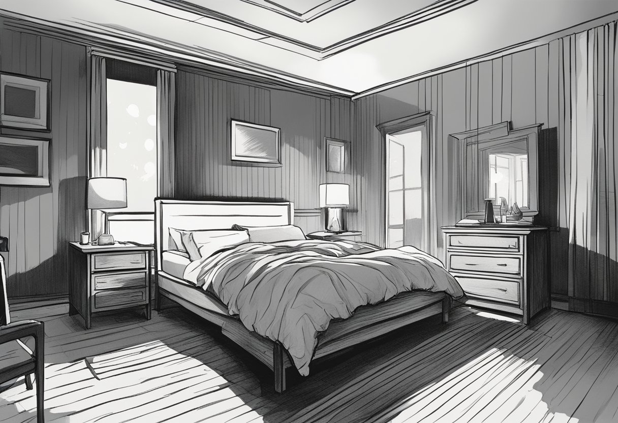 Quarto escuro com uma pessoa se revirando na cama mostrando sinais de ansiedade à noite